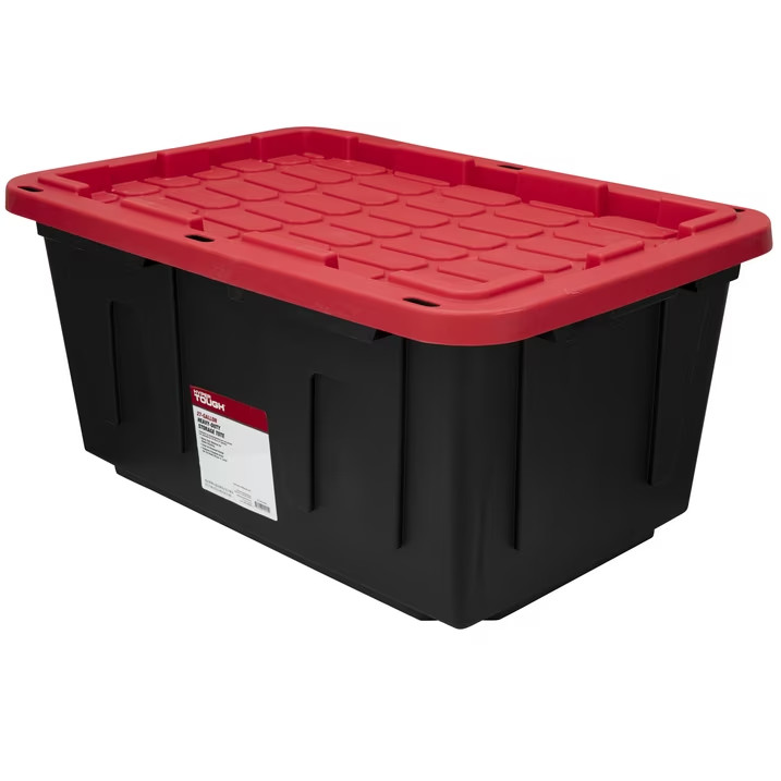 (2 pack) Hyper Tough 27 Gallon Large Storage Bin with Snap Lid, Black and Red, H