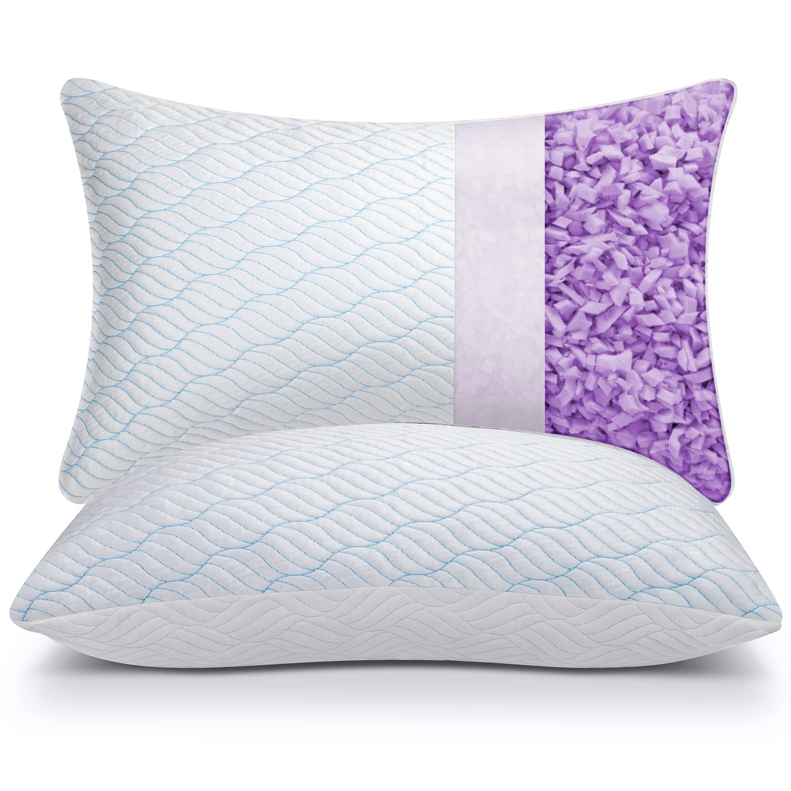 WISHSMILE Cooling Pillows Queen Size Set of 2, Memory Foam Pillows with Zippe...