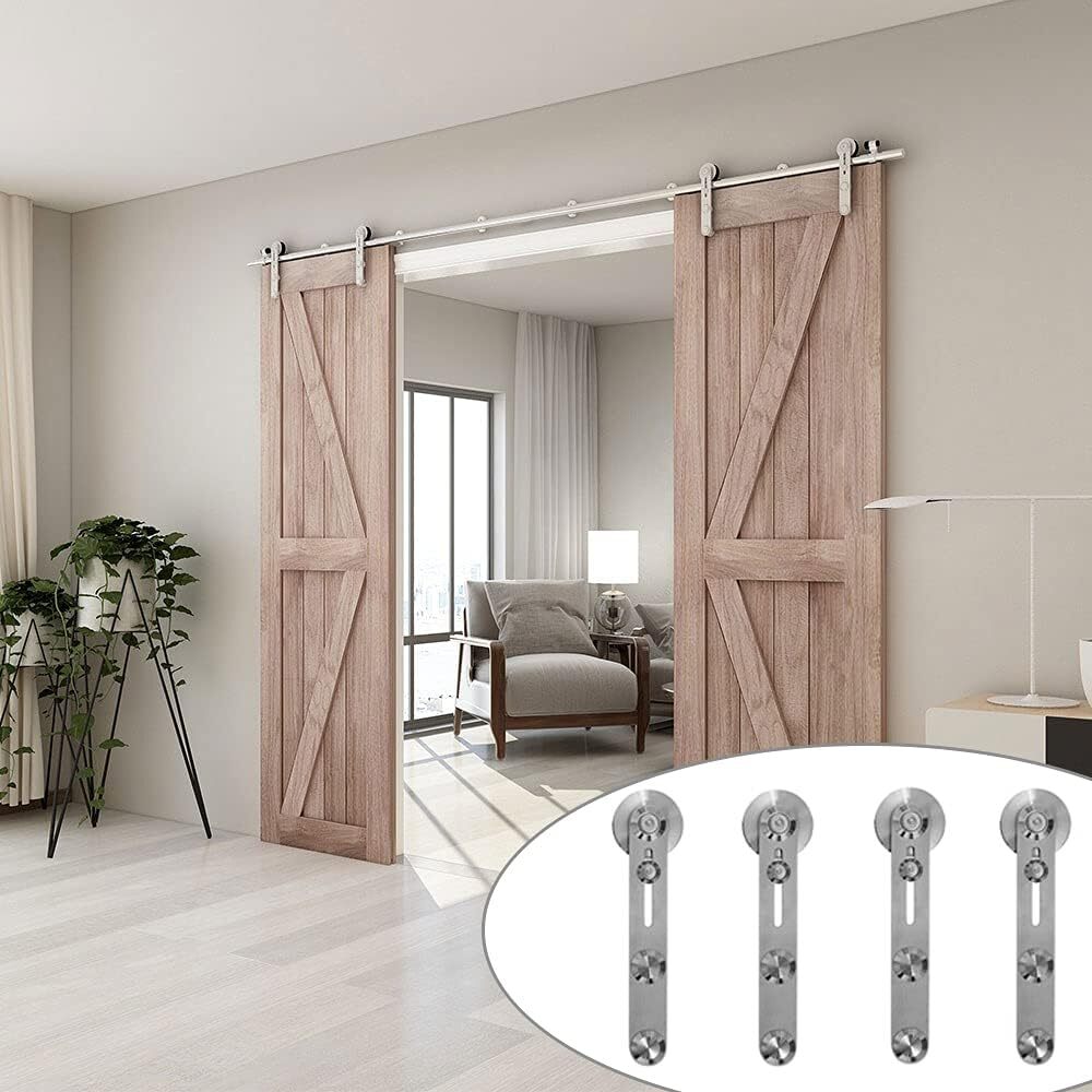 4-10FT Stainless Steel Sliding Barn Door Hardware Kit Track For Two Wooden Doors