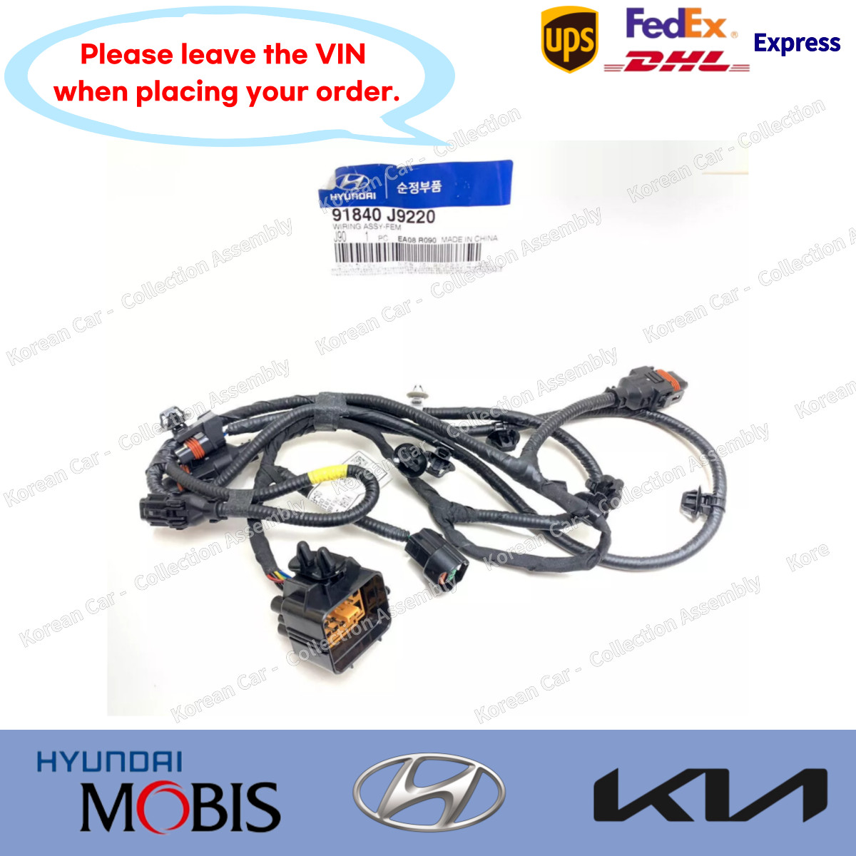 91840J9220 Genuine Front Headlight Wiring Harness for Hyundai Kona 2018-2022