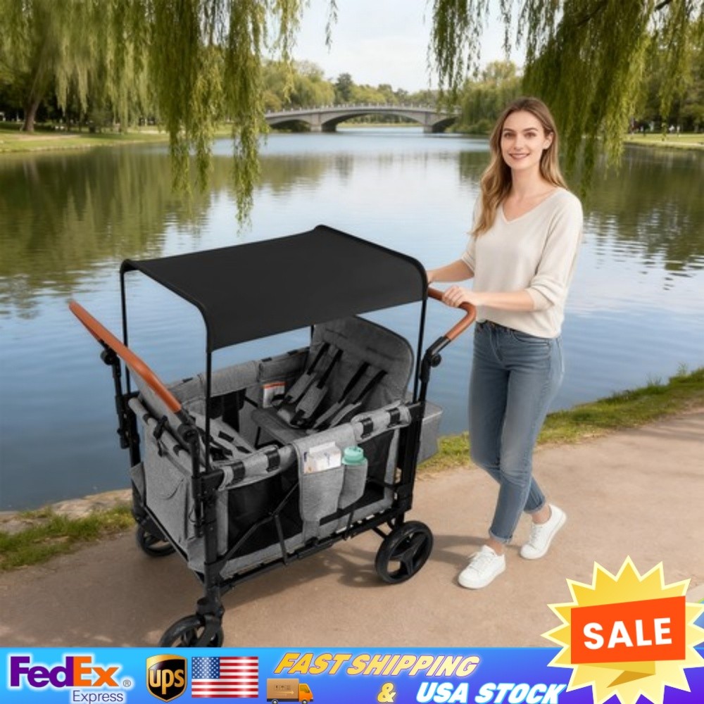 Folding Baby Stroller Wagon Cart For 4 Kids--High Seat With Canopy Face To Face