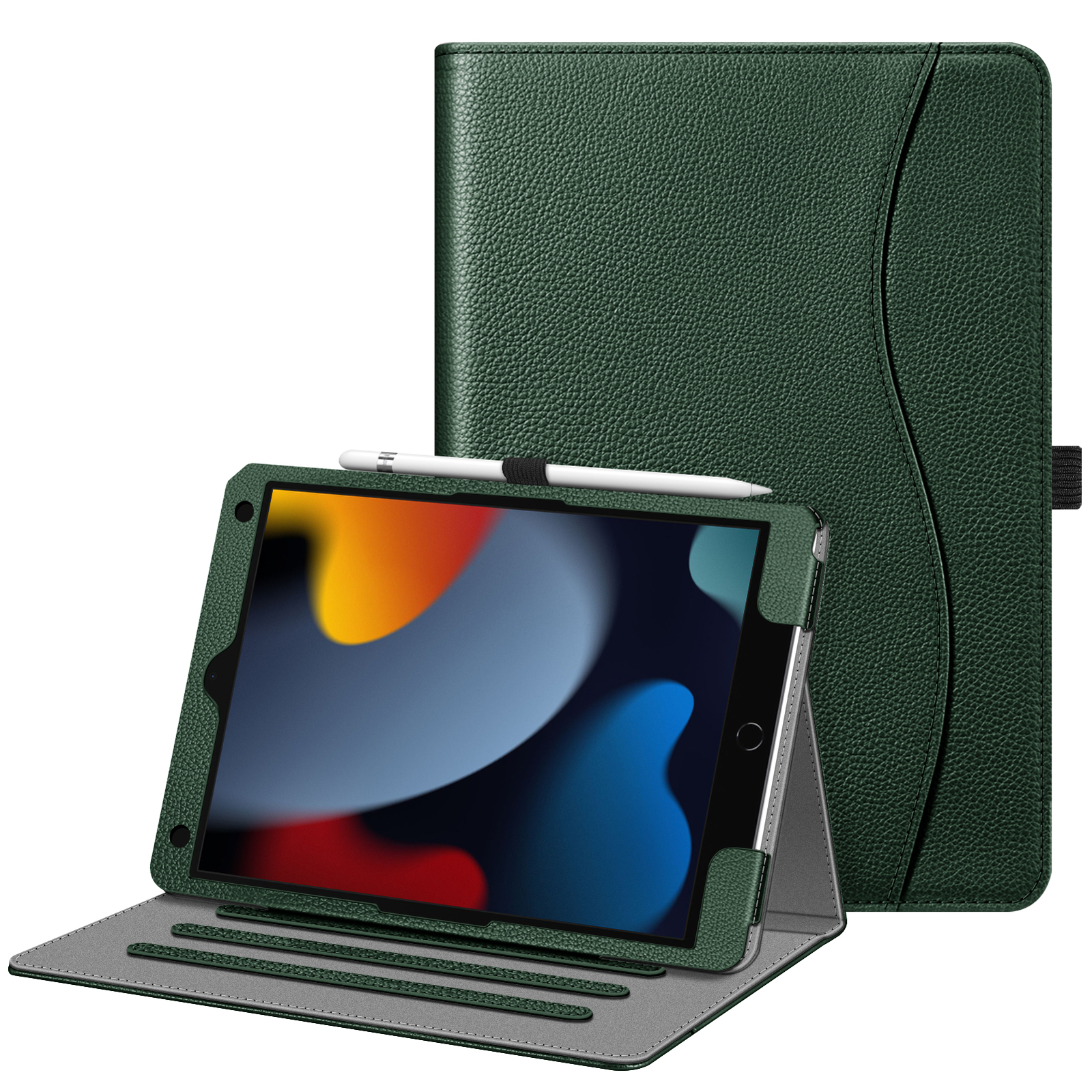 For iPad 9th Gen 2021 Multi-Angle Case Stand Cover with Pocket & Pencil Holder