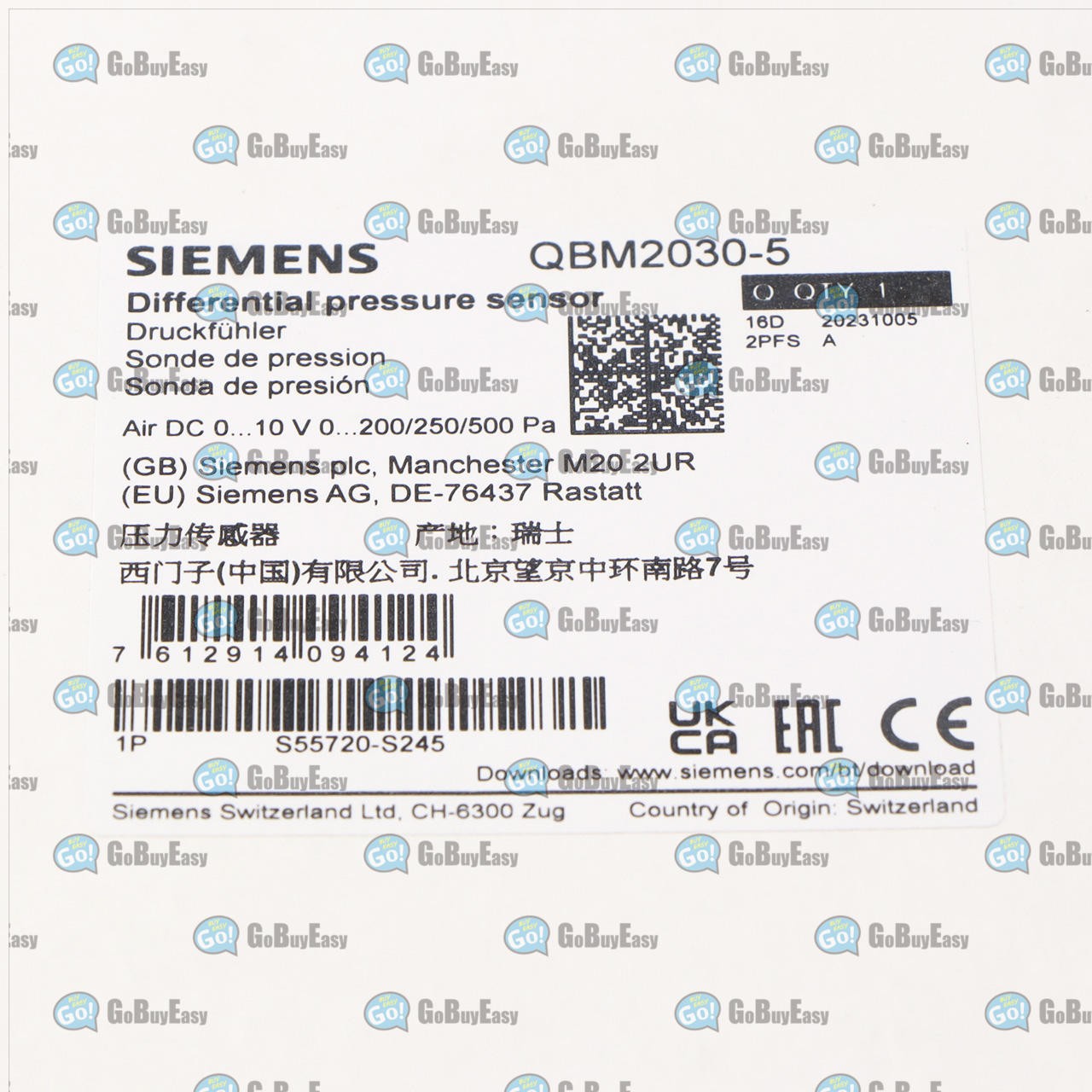 1x New SIEMENS Air Pressure Difference Sensor QBM2030-5