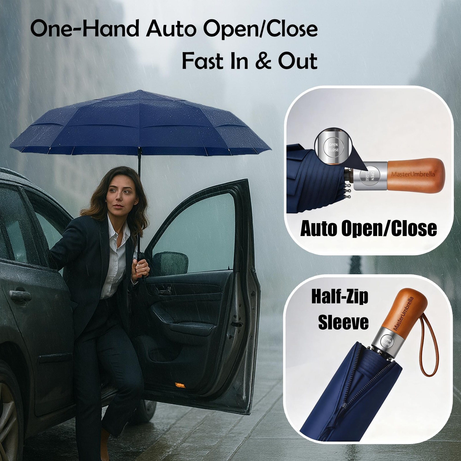Windproof Folding Commuter Umbrella for Strong Wind & Rain, 10-Rib Reinforced...