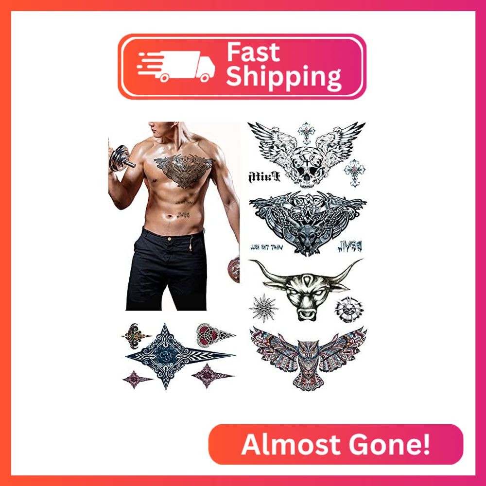 Large Tattoos Fake Temporary Body Art Stickers for Men Women Teens, VIWIEU 3D Re
