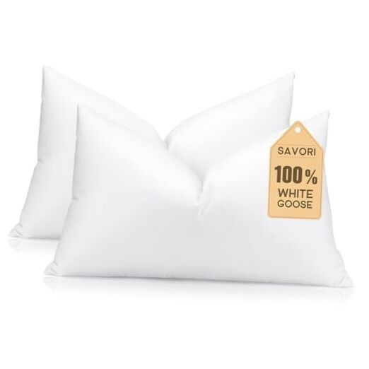 Set of 2 Down and Feather Throw Pillow Inserts 12x20 Soft Fluffy 12x20 Inch