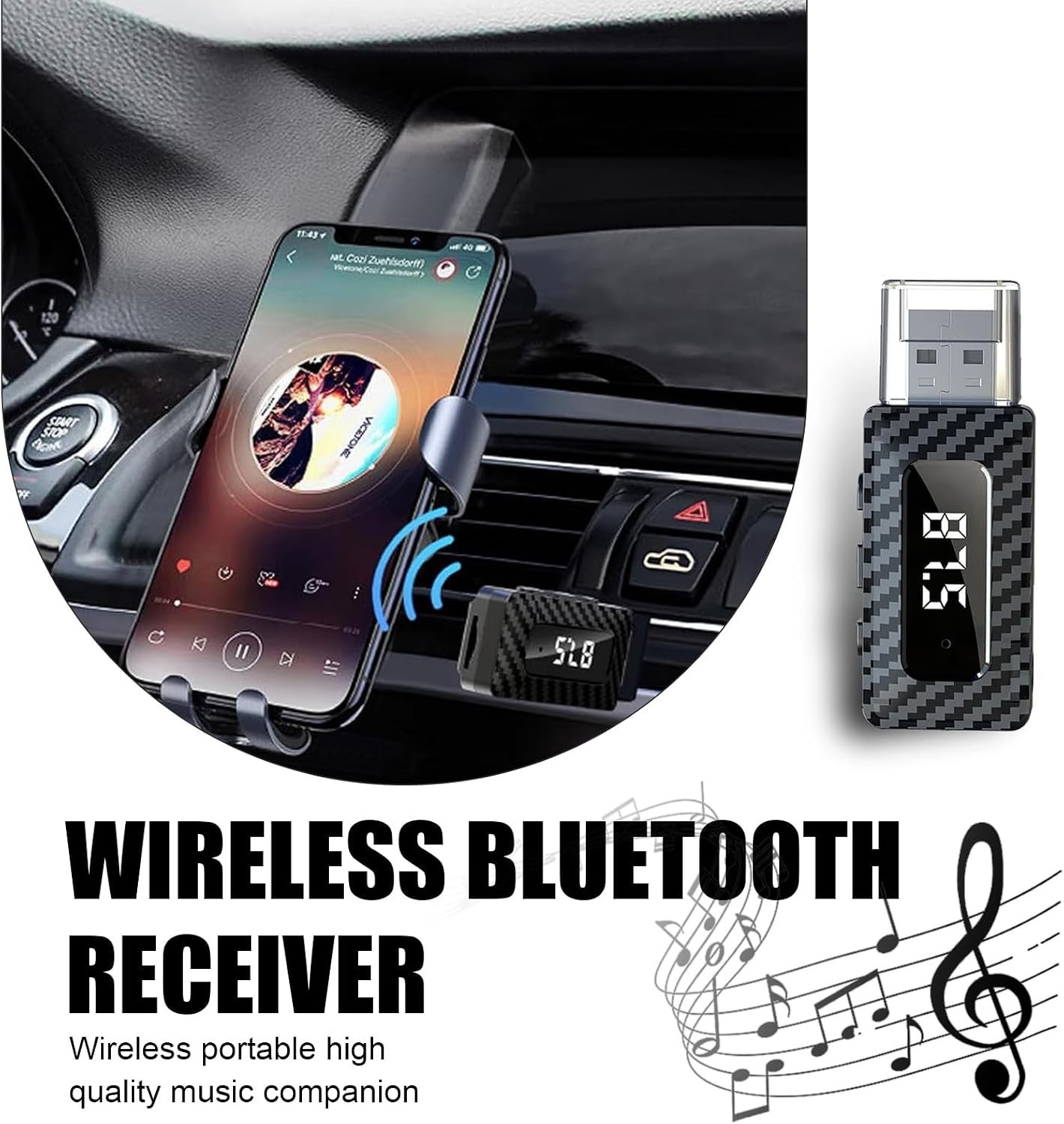 USB Bluetooth Adapter for Car with 3.5mm Audio Adapter, Universal for Most Ca...