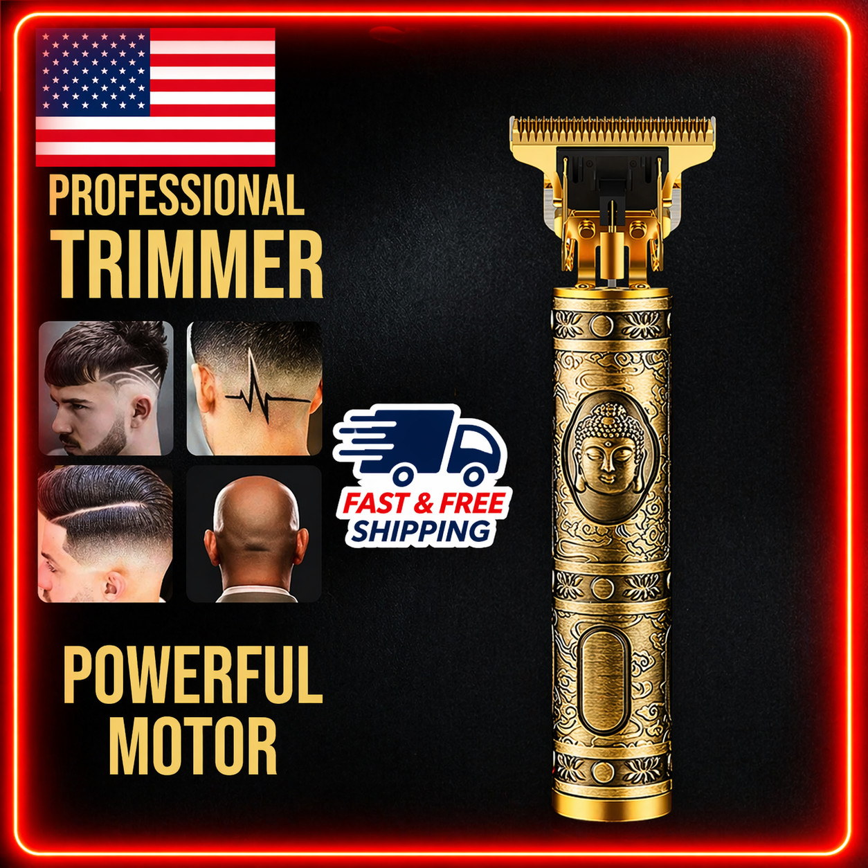 Cordless Hair Clippers Beard Trimmer T-Blade Barber USB Rechargeable Gold