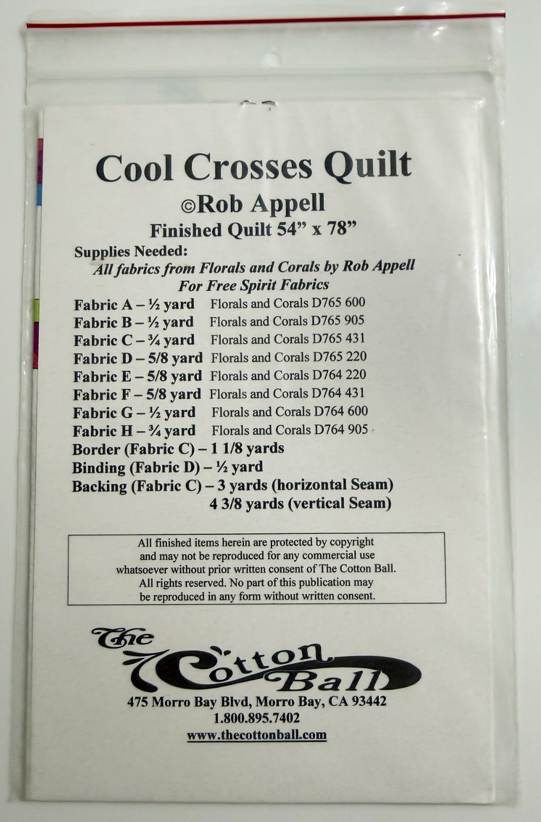 Cool Crosses Quilt Pattern by Rob Appell 54" x 78"