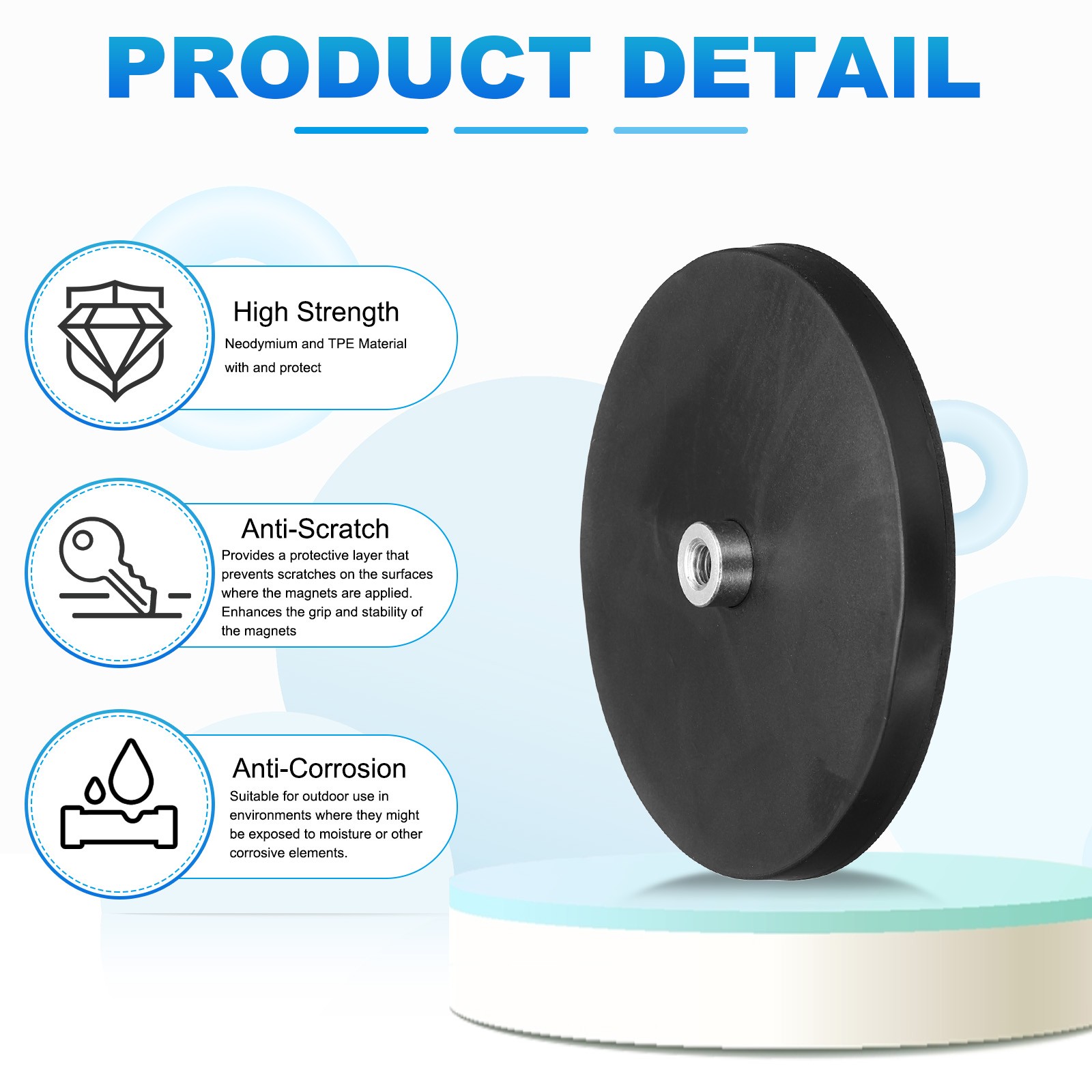 2Pcs 3.5" Rubber Coated Magnets, 88LBS Magnet Base with 1/4"-20 Threaded