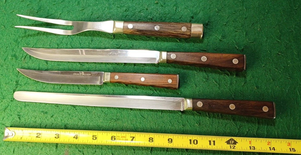 Vtg Personna Deluxe Carving Set, W/ Small Carving, And Ham Knives, U.S.A.