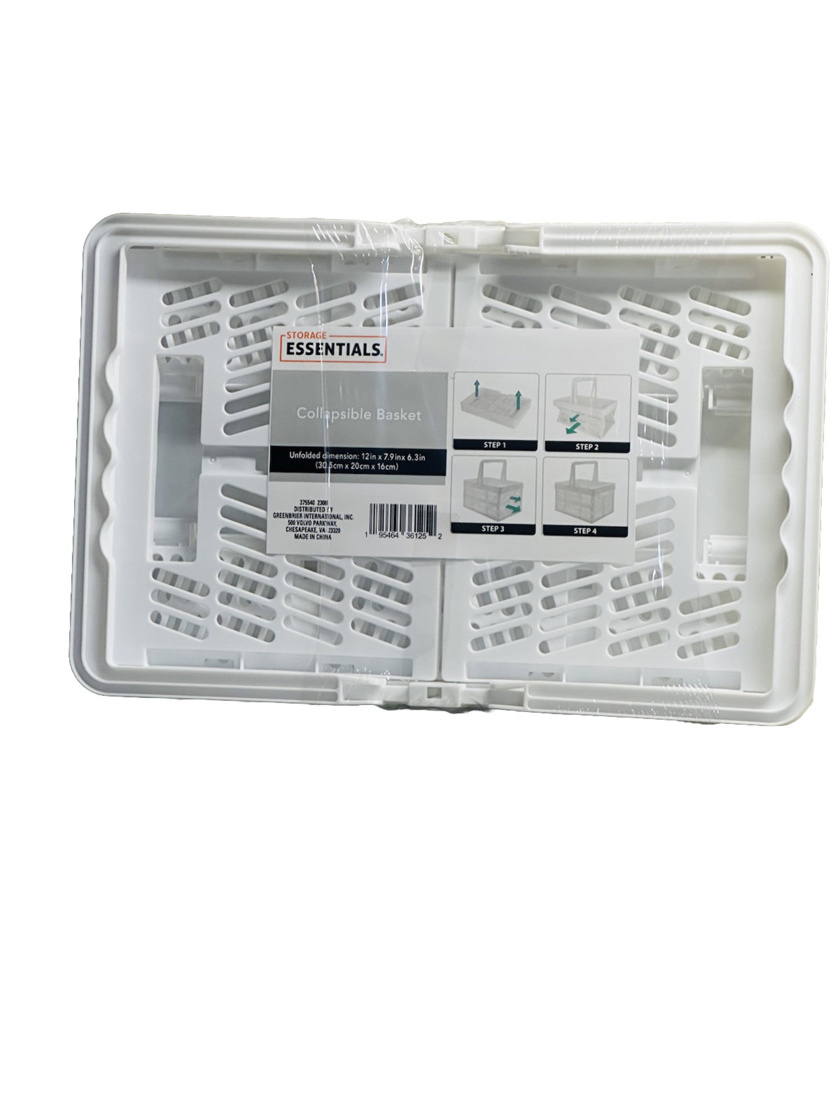 Storage Essentials Collapsible Basket  Foldable 12" x 7.9" x 6.3" w/Handle White