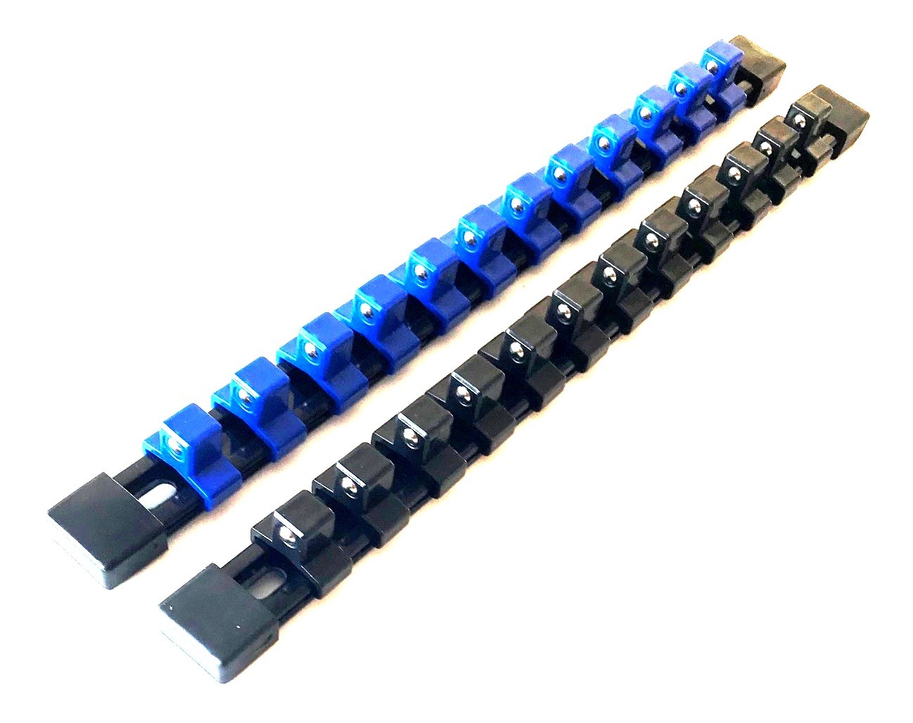 2 GOLIATH INDUSTRIAL 1/2 ABS MOUNTABLE BLACK/BLUE SOCKET RAILS HOLDERS ORGANIZER