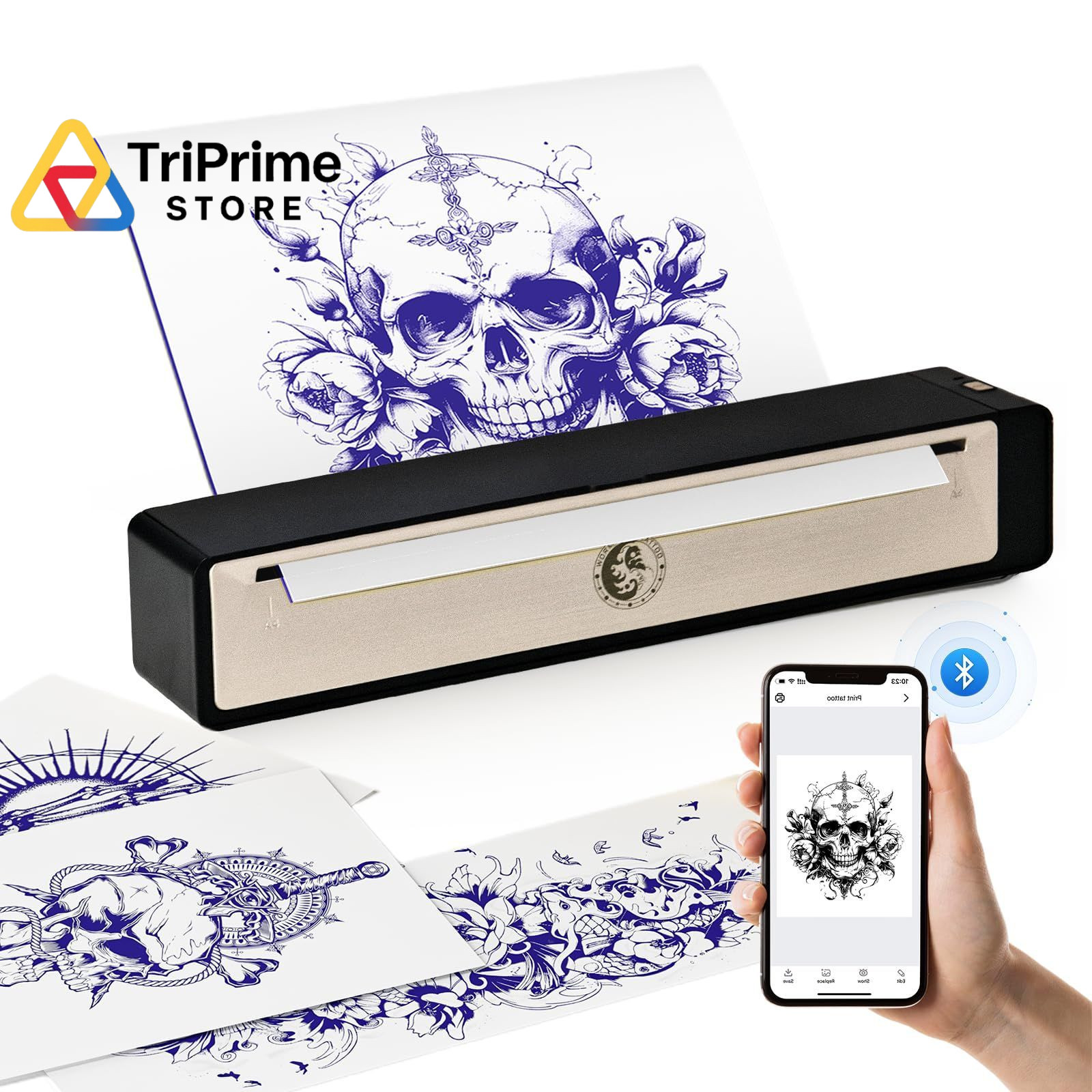 Wormhole Tattoo Stencil Printer, Wireless Bluetooth Printer with black
