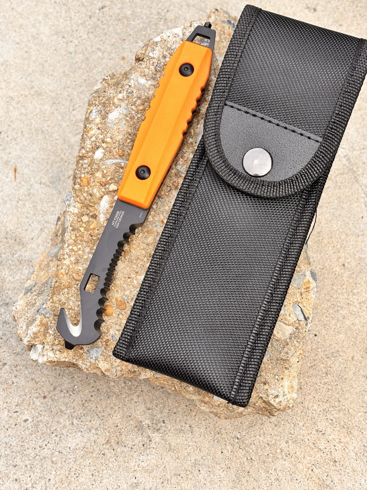 Fixed Blade Knife 7” Emt Rescue Hook Cutter Full Tang Nylon Sheath Professional
