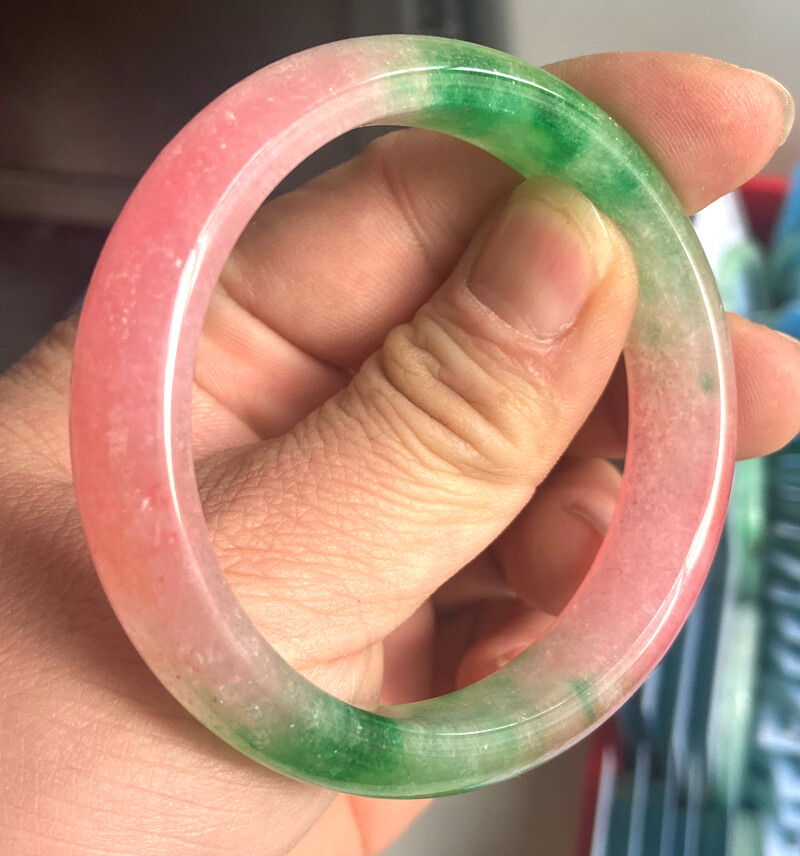 56-57mm Grade A Natural Green pink Burma A jade Jadeite Jade Bangle