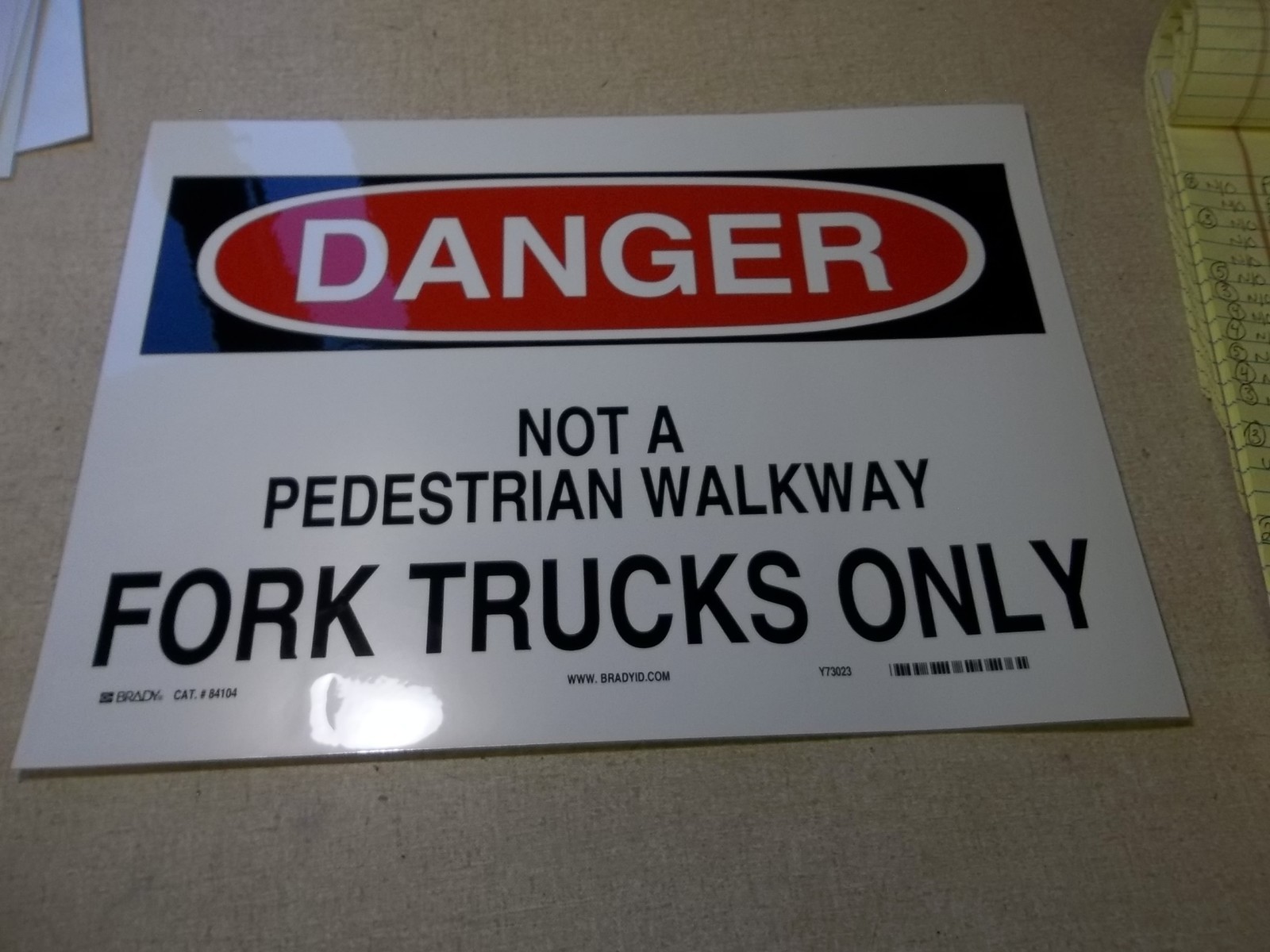 NEW Brady 84104 Danger Fork Truck Safety Sign 10" x 14" *FREE SHIPPING*