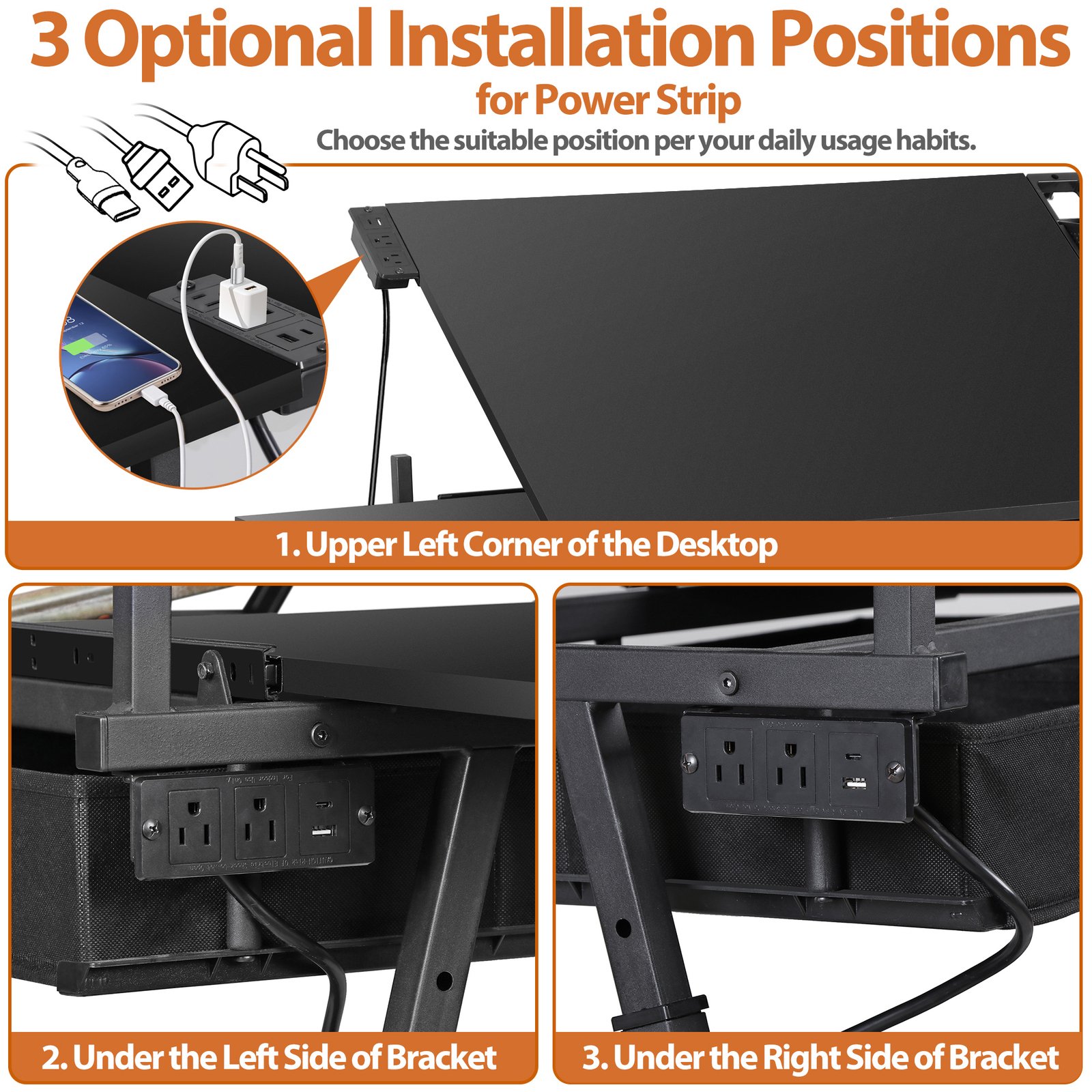 Adjustable Drafting Drawing Table Tabletop Tiltable w/ Stool & Outlet Black