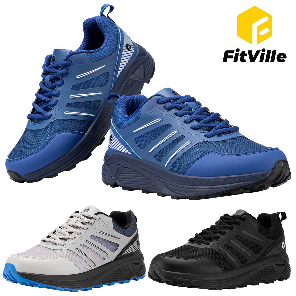 FitVille Men's Trail Running Shoes High Rebound Extra Wide Sneakers Trainers