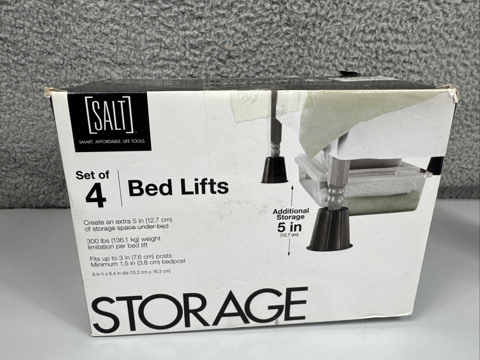 Set of 4 Black 5” Bed Risers Heavy Duty Plastic Furniture Lifts for Bed or Sofa