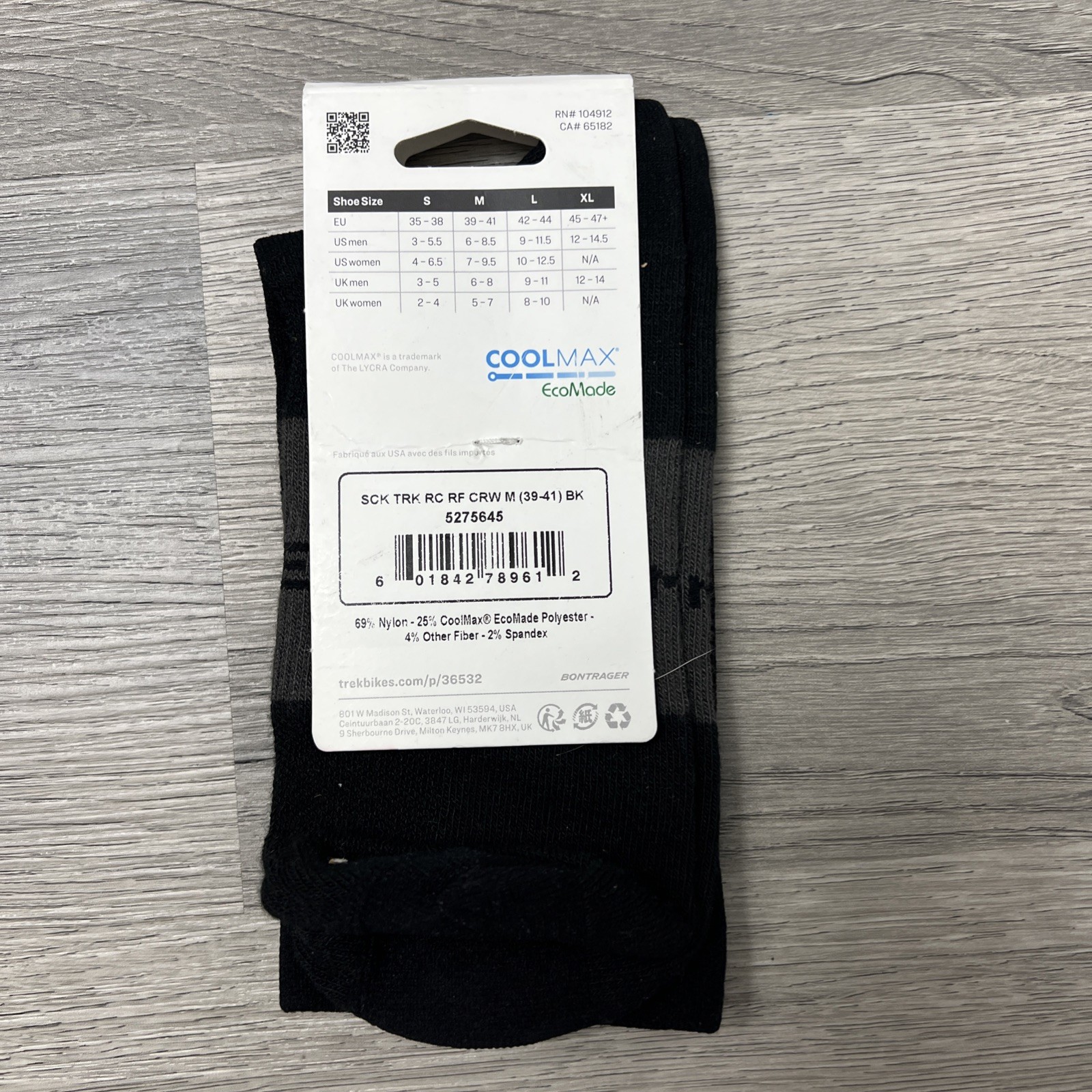 Trek Race Reflective Crew Sock SIZE Medium Black