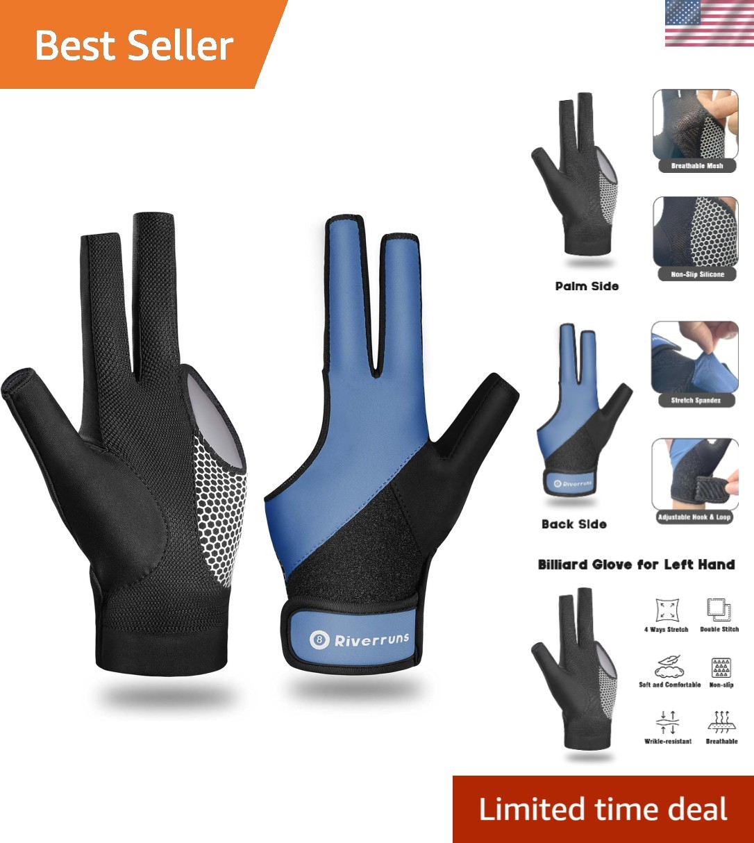 Professional-Grade Breathable Billiard Glove for Left Hand - 3 Finger Comfort
