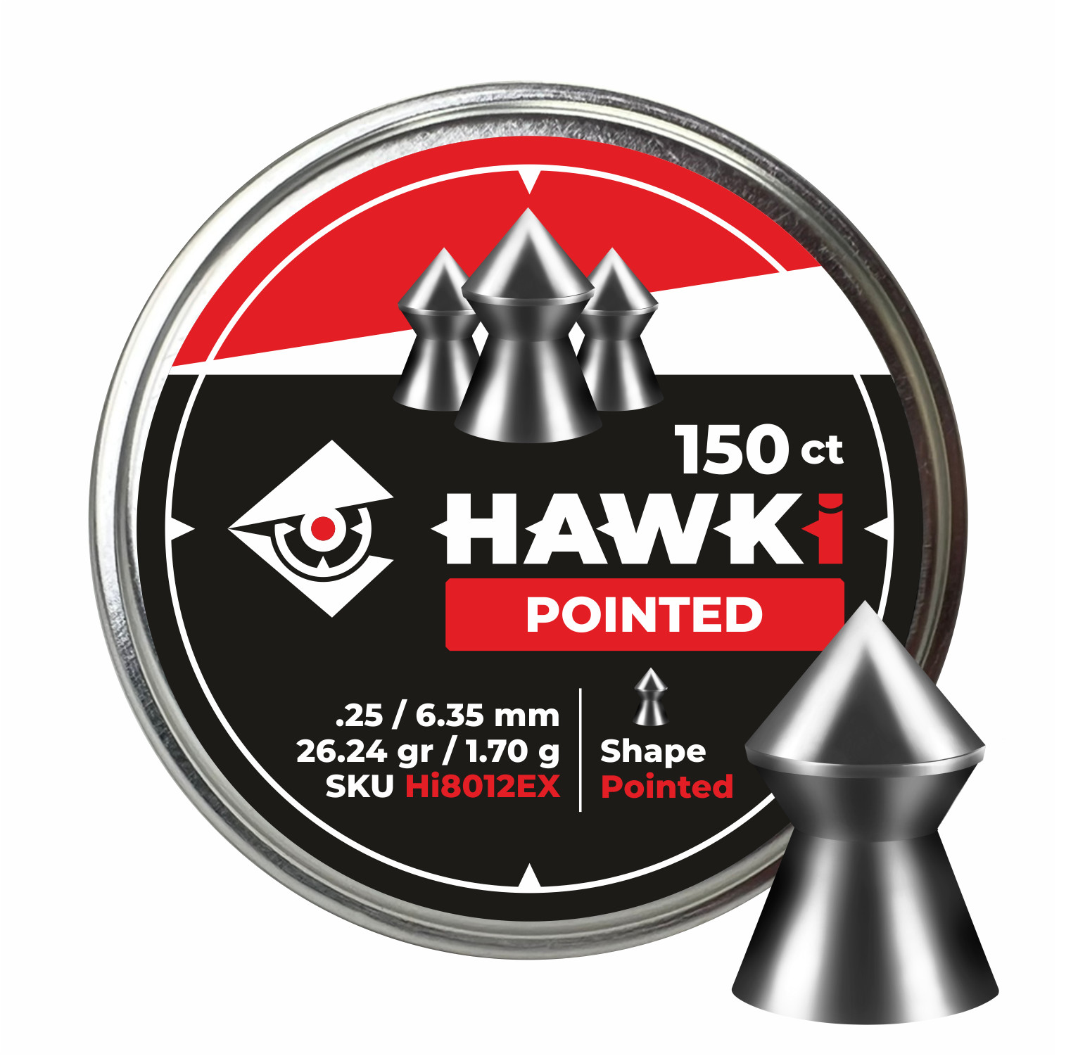 Hawki Airgun Pellets .25 /6.35mm Caliber 26.24 gr/1.70 g 150 ct Hi8012EX Pointed