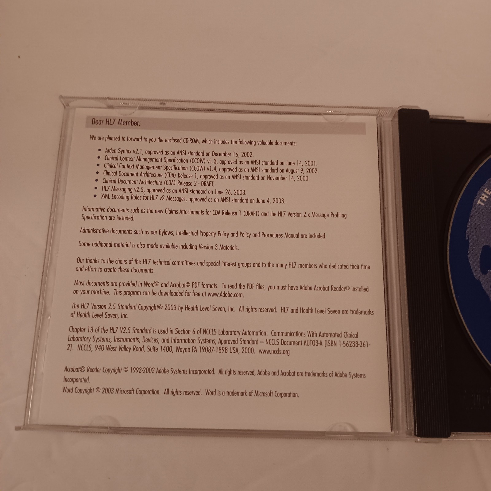 HL7 Messaging Standard Version 2.5 2003 CD-ROM ANSI / HL7 V2.5-2003