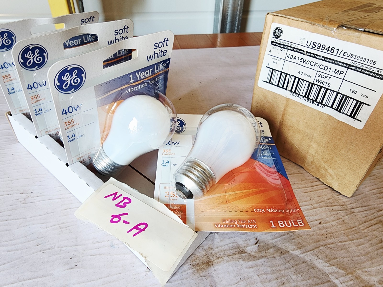 Lot of 4- GE 99461, 40A15W/CF/CD1-MP Soft White Ceiling Fan Bulb