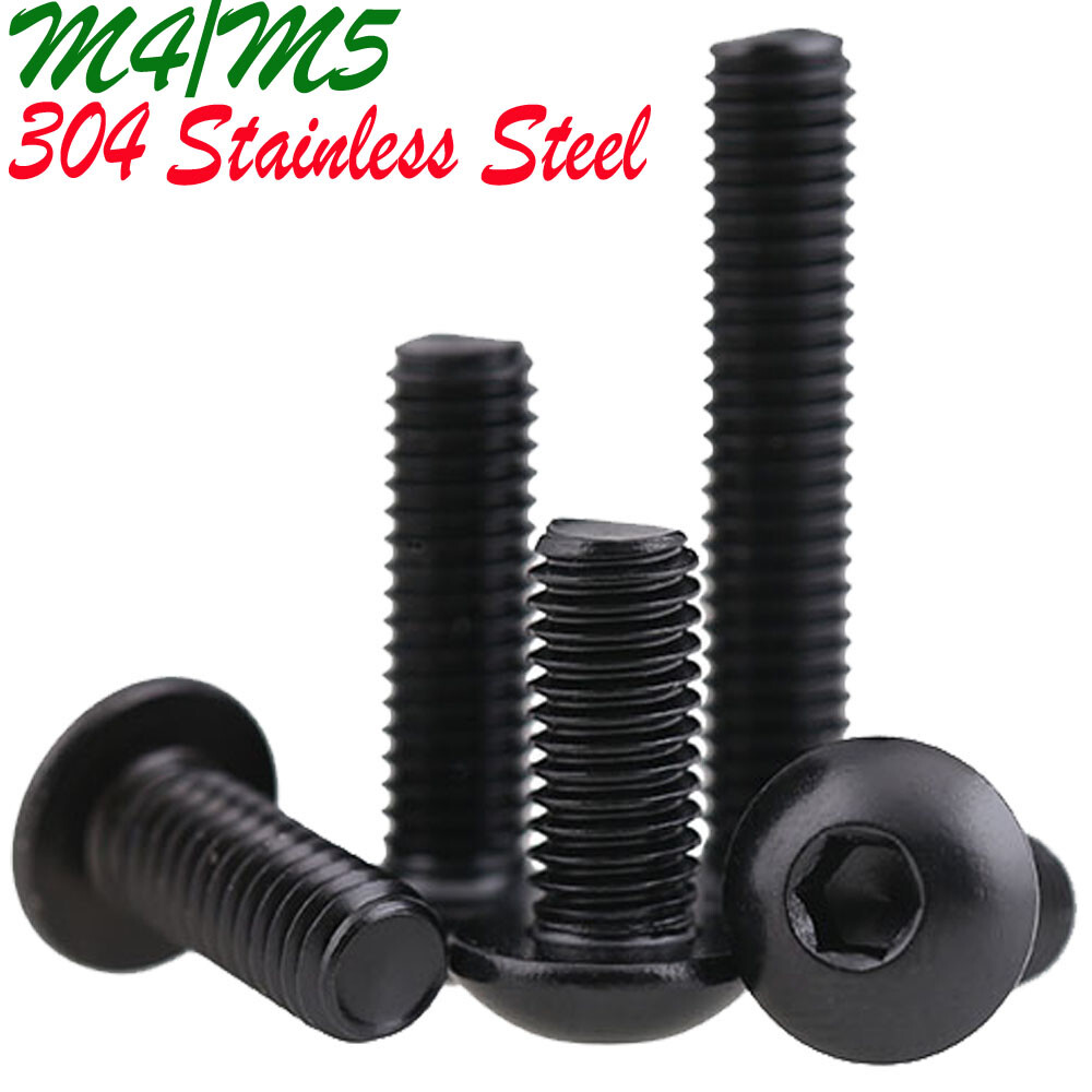 M4 M5 304 Stainless Steel Button Head Allen Hex Socket Screws Bolts Black Oxide