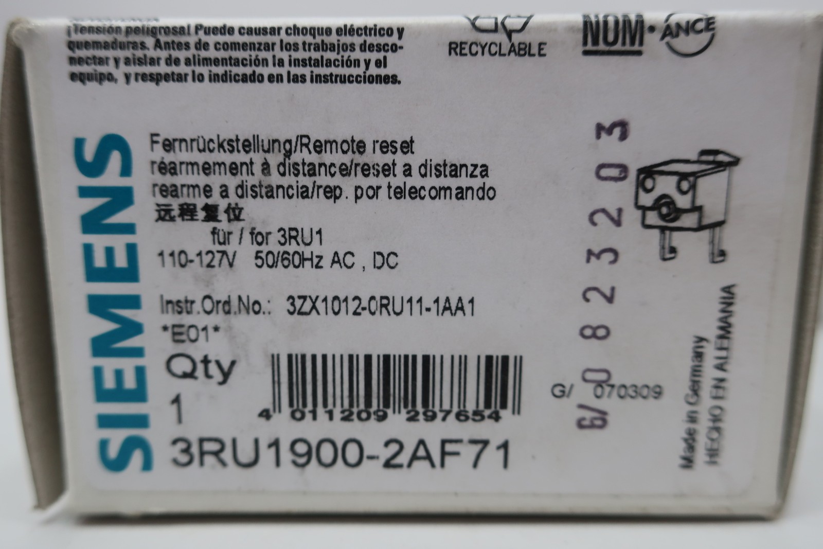 Siemens 3RU1900-2AF71 Remote Reset Module 110-127v-ac/v-dc