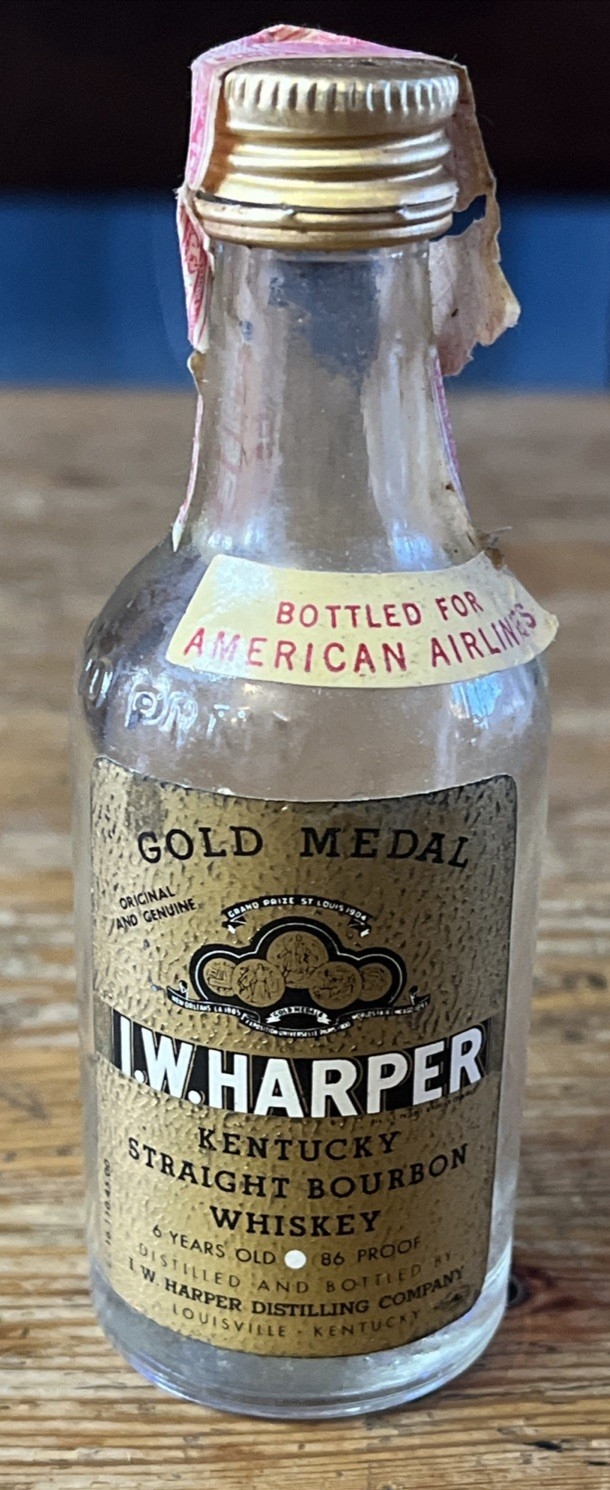I.W. Harper Bourbon Whiskey Miniature Liquor Bottle Mini American Airlines
