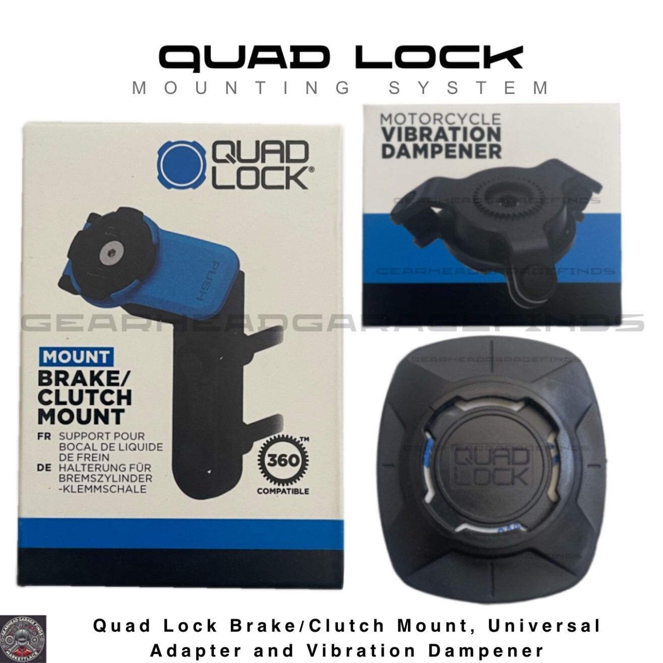 QUAD LOCK Motorcycle Brake/Clutch Mount + Vibration Dampener + Universal Adaptor
