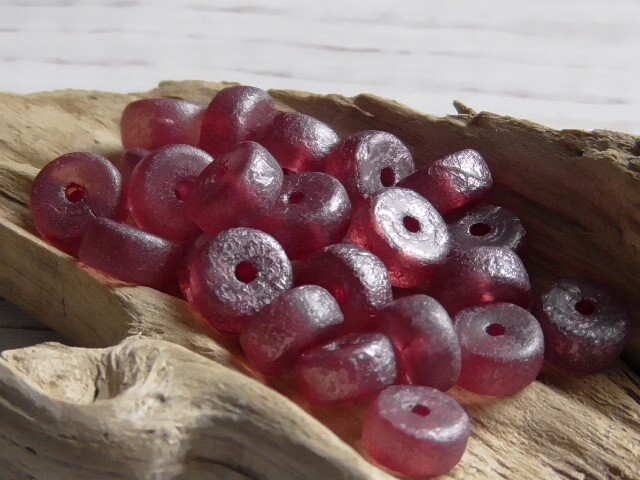 25 - 6x3mm CZECH MATTE ETCHED ROSEWOOD, PINK PEARL WASH HEISHI DISC RONDELLE
