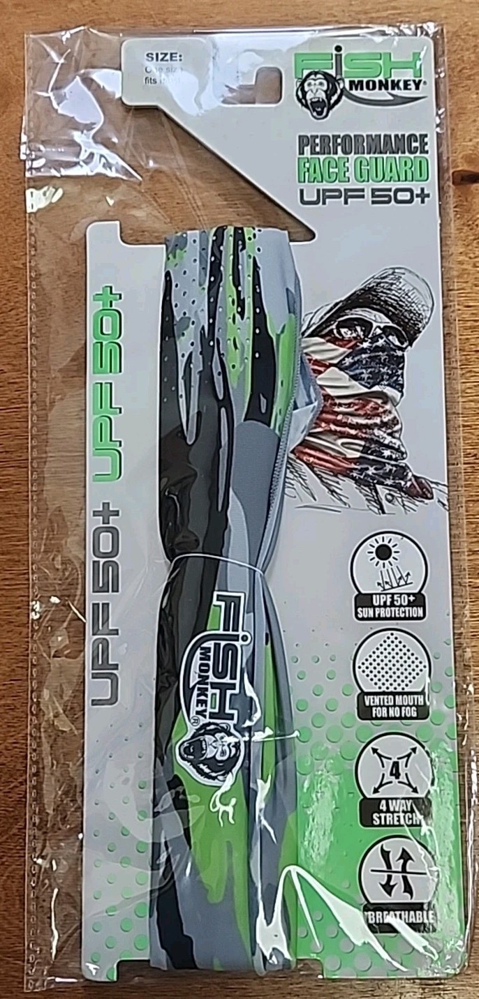 Fish Monkey Performance Face Guard. UPF 50+. 4 Way Stretch. Voodoo Swamp Green