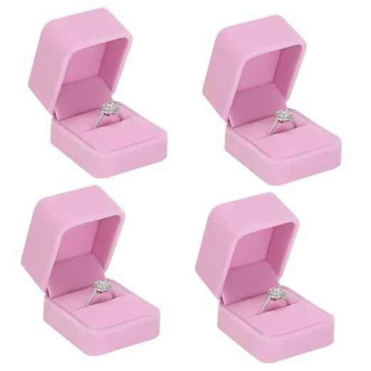 4 Pieces Velvet Ring Gift Boxes Set, Earring Pendant Jewelry Case, Pink-4PCS