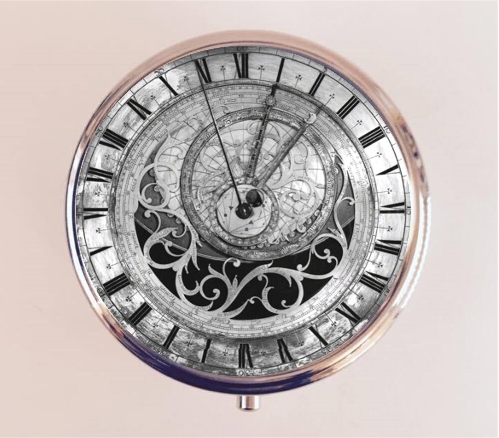 Victorian Clock Face Pill Box Case Pillbox Holder Trinket Steampunk