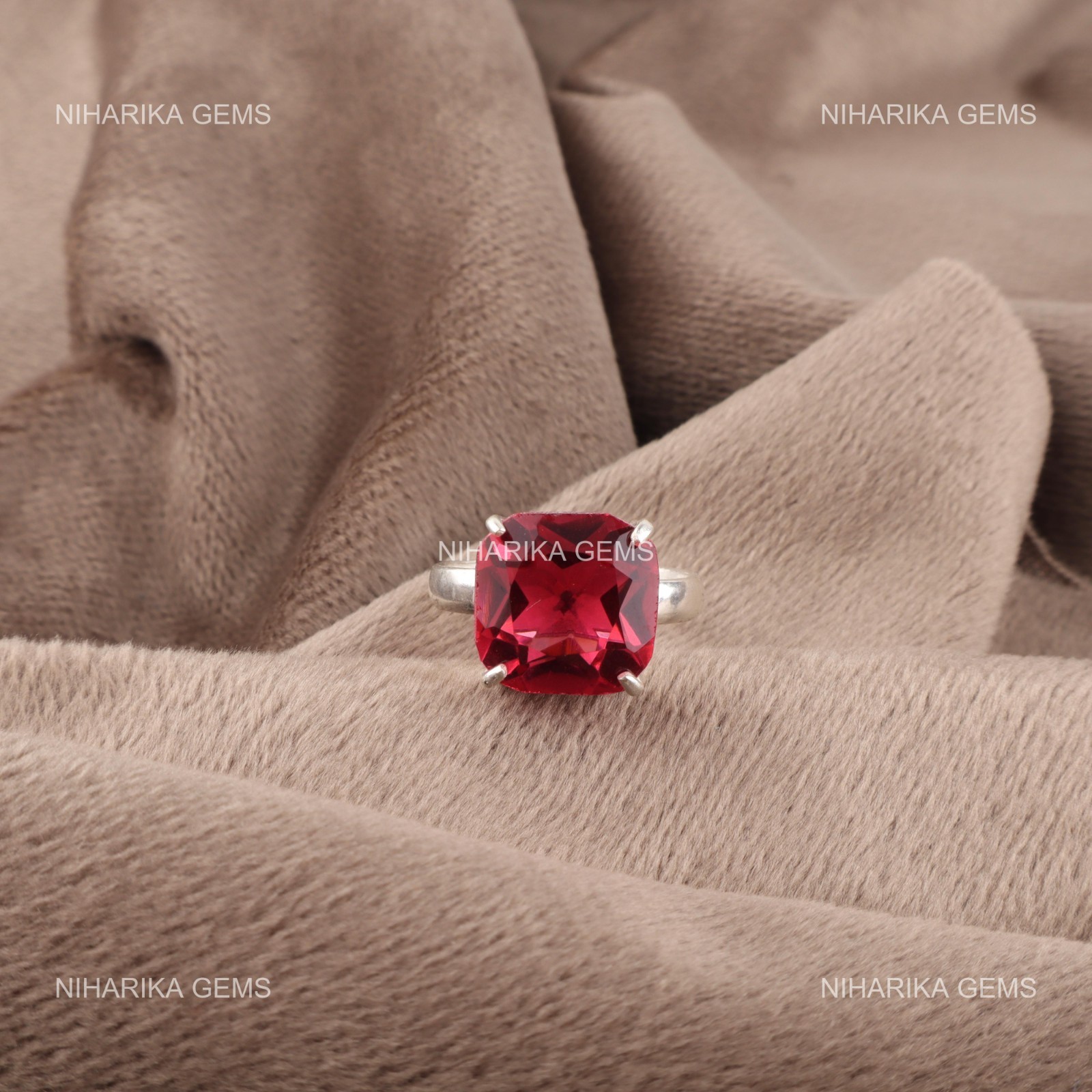 Cushion Pink Tourmaline Stone Statement Handmade Wife Solitaire Ring 925 Silver