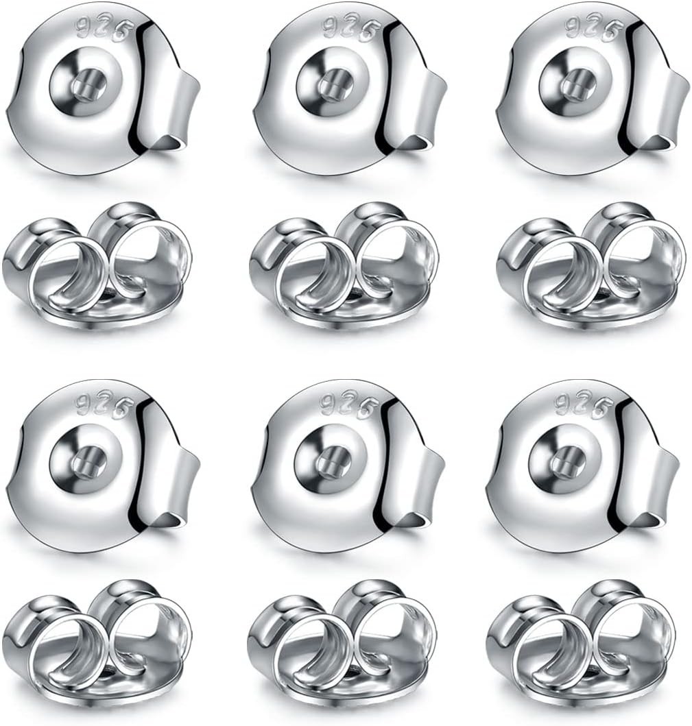 14K Sterling Silver Earring Backs, 6 Pairs for Droopy Ears, Adjustable Hypoaller