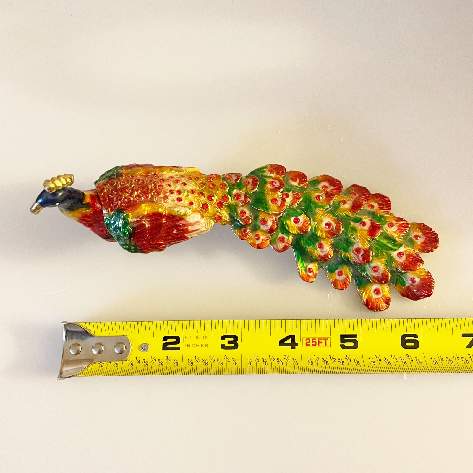Enameled Peacock Trinket Box With Crystals No Box