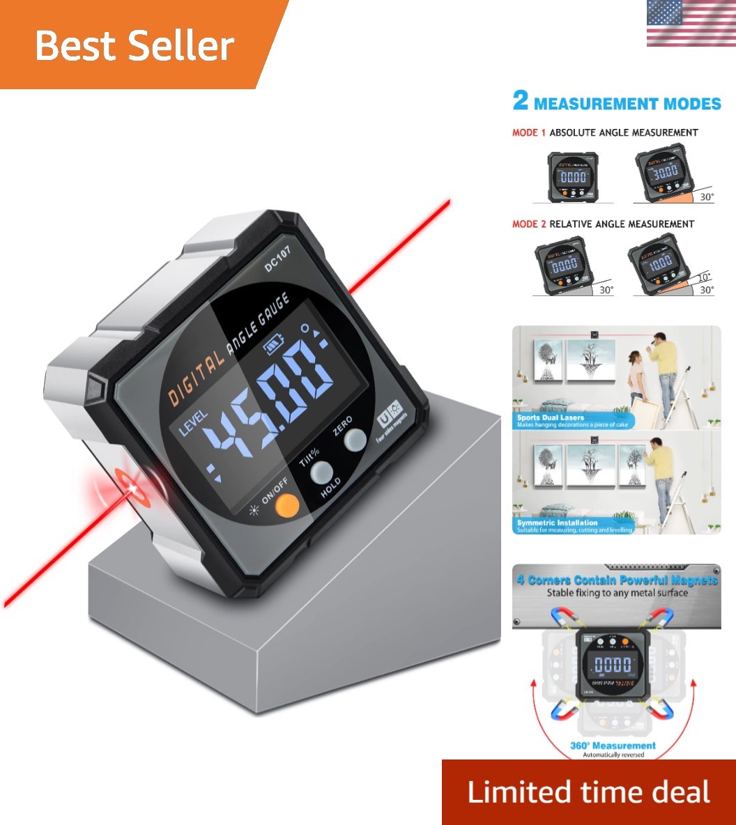 4-Sided Magnetic Angle Gauge with Laser - Digital Leveling Tool for Craftsmen