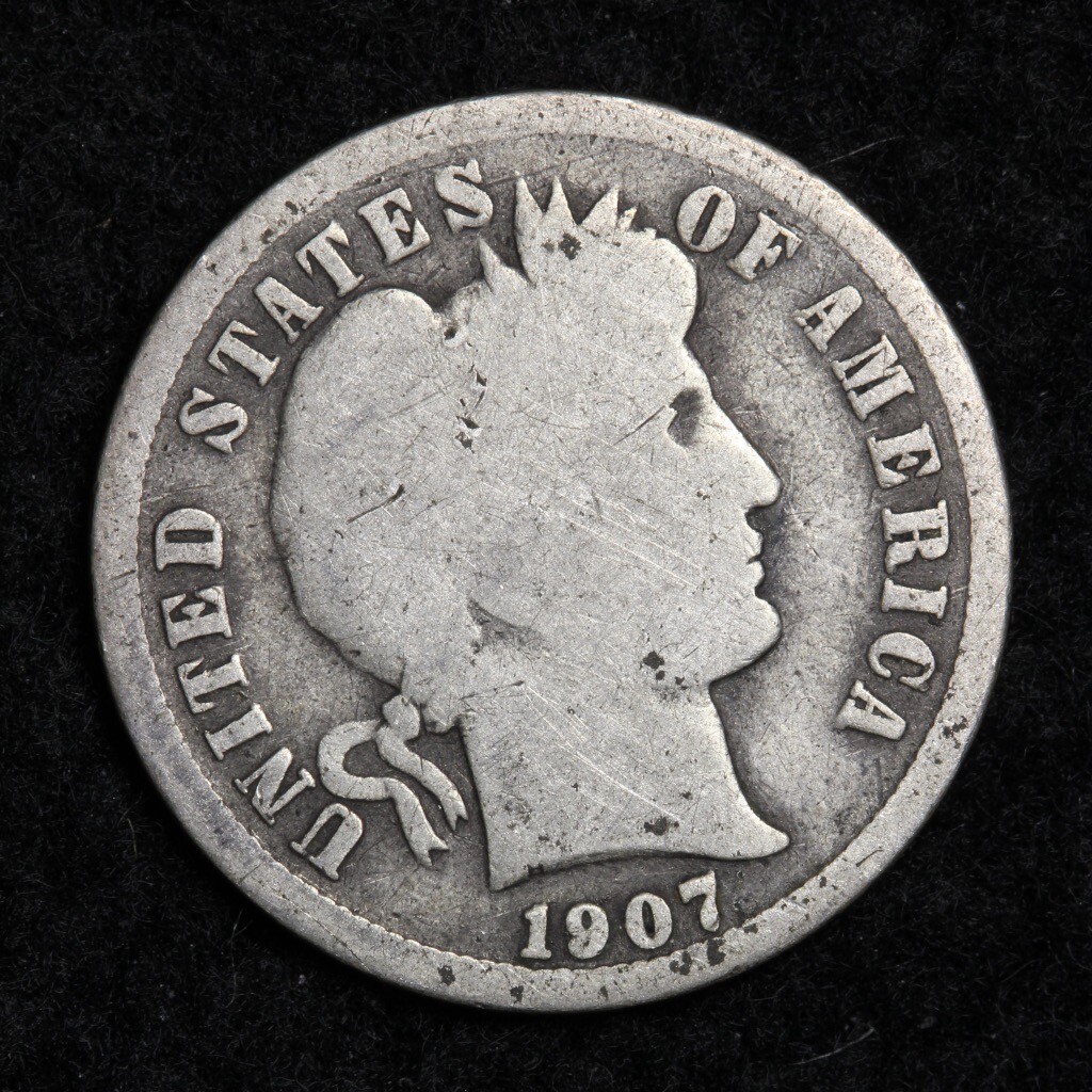 1907 Silver Barber Dime GOOD FREE SHIPPING
