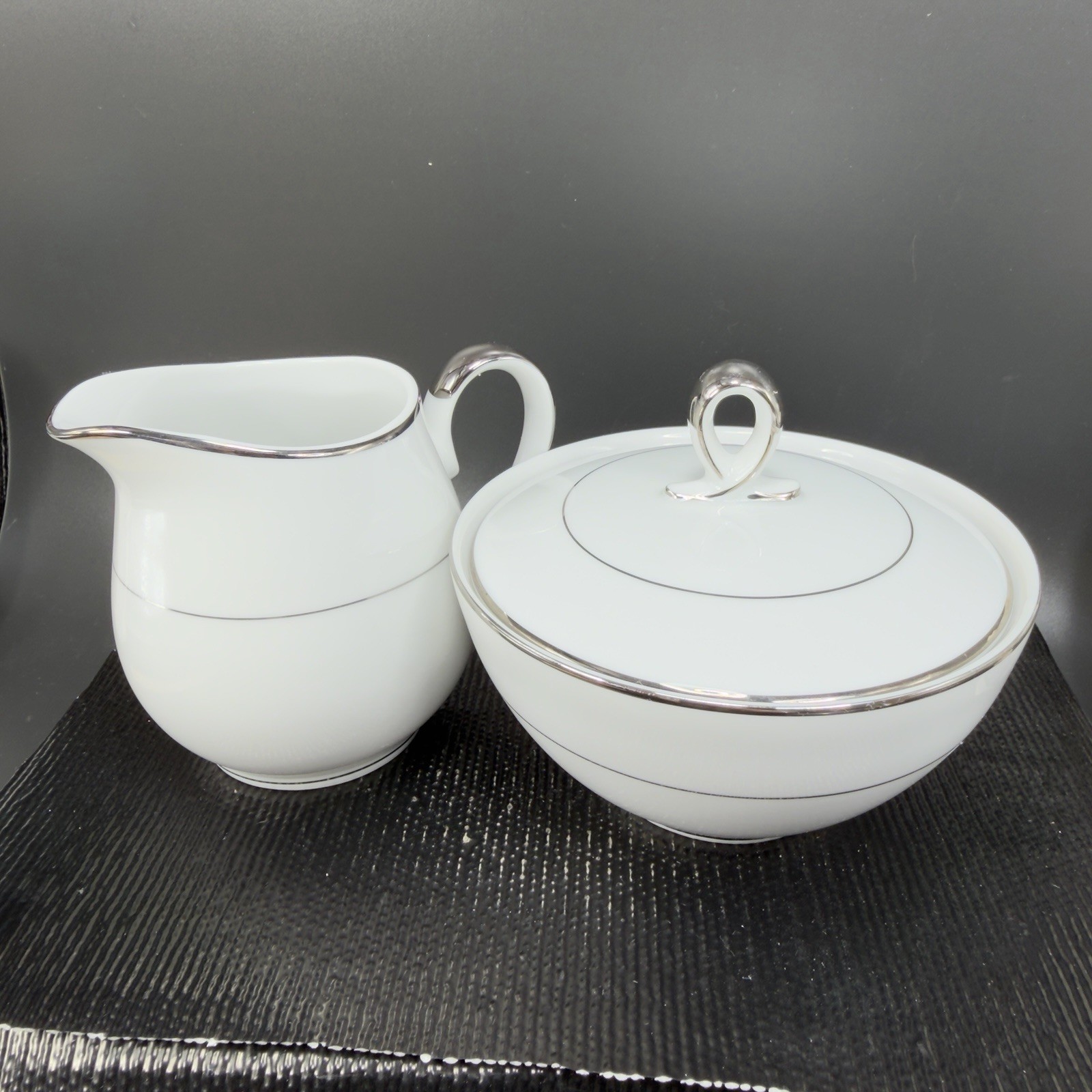 Mikasa Citation Sugar And Creamer Set Porcelain Fine China Silver Trim Japan VTG