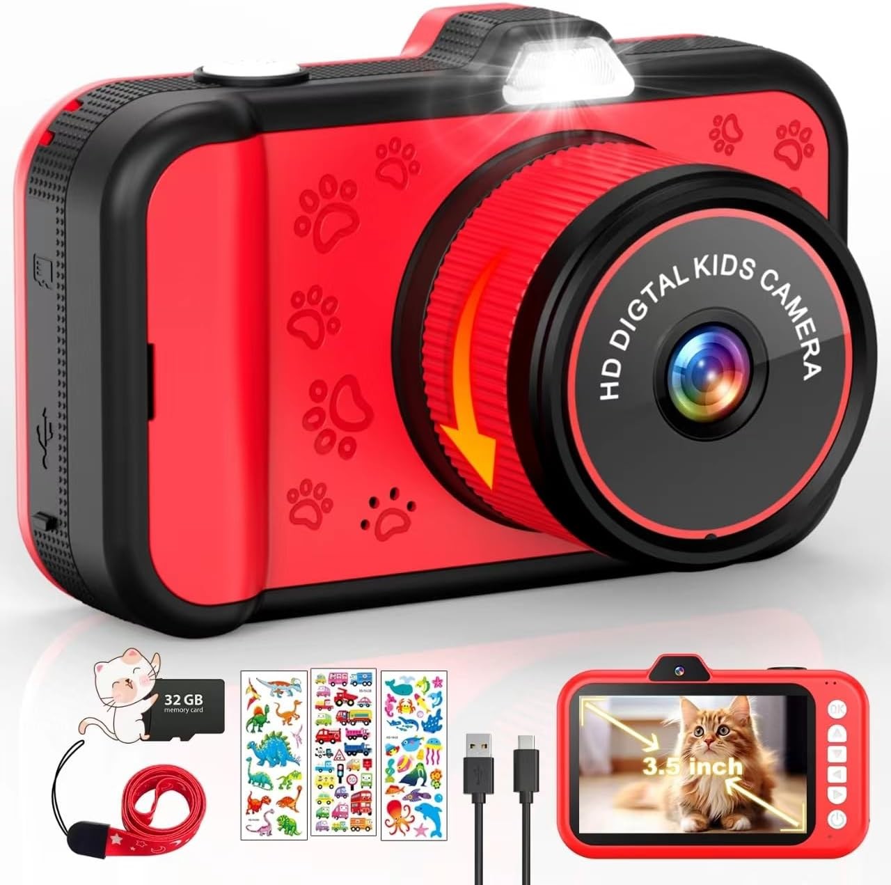 Uffylle Kids Camera 1080P 48Mp Front Selfie Toddler Camera 3.5 Inch Big Screen