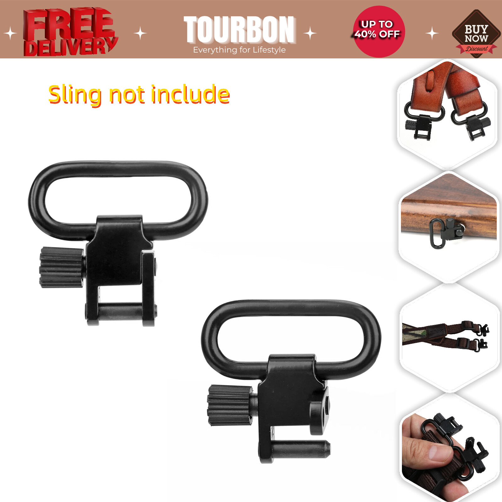 Tourbon 2pcs Shotgun/Rifle Sling Swivels Quick Release 1" Gun Mounted Metal Clip