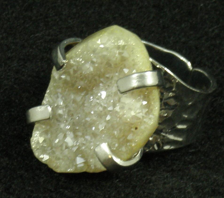 Light Yellow Citrine Color Coated Druzy Agate Nuggety Large Ring Adjustable
