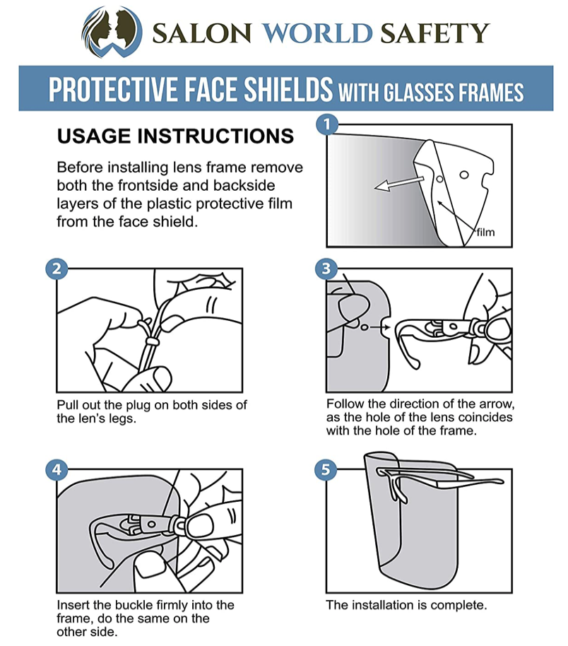 200 Pack Reusable & Protective Framed Glasses Face Shield Visor, Splash Droplets