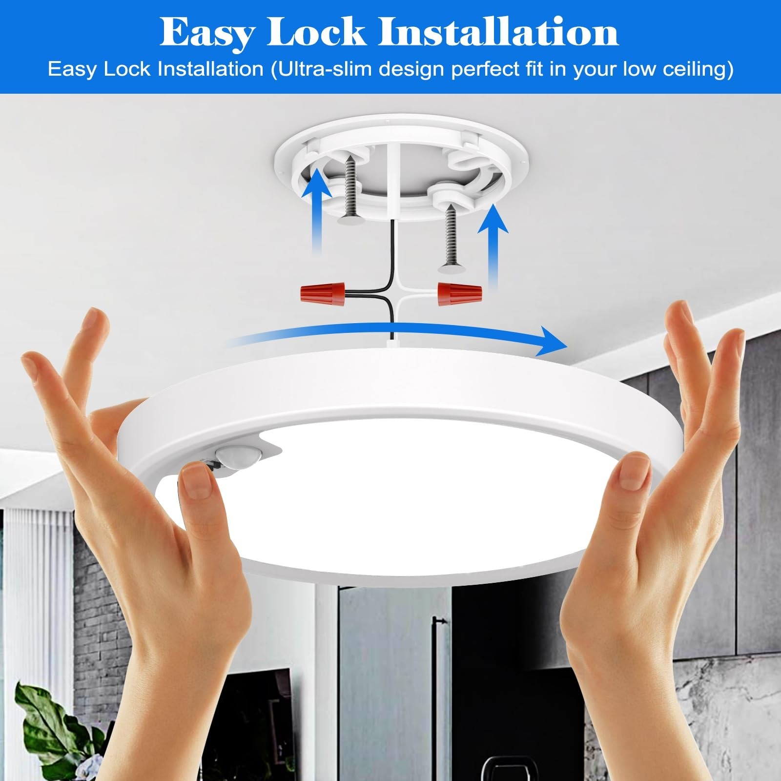 Motion Sensor Ceiling Light Wired, LED Flush Mount Ceiling Light Fixture 18W/...