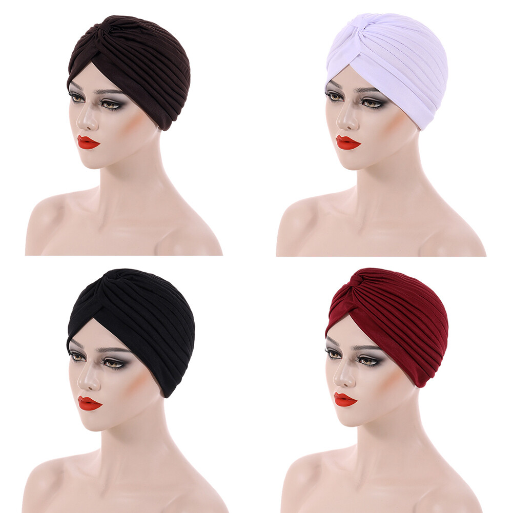 US 1 Pack Turban For Women Soft Head Wrap Pleated Loss Cap Chemo Hat Hair