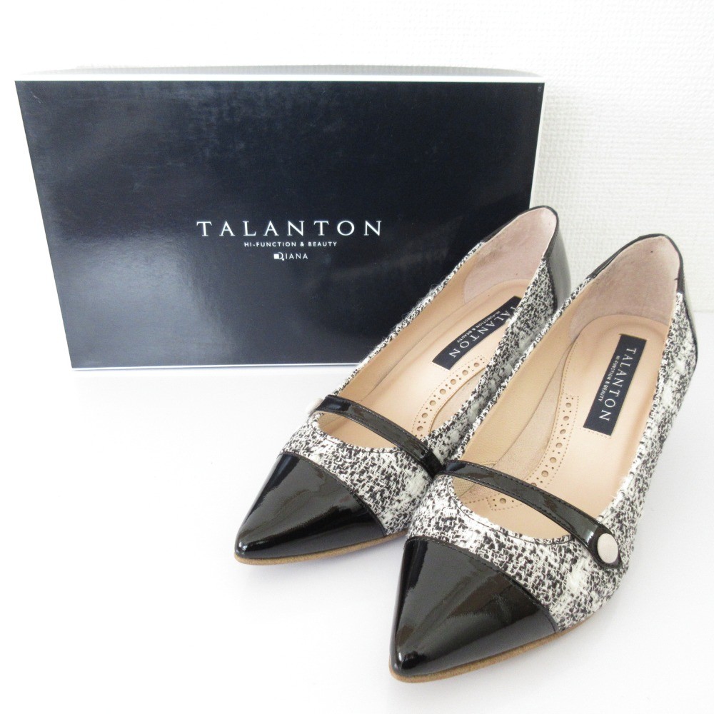 TALANTON by DIANA tweed and patent pumps, 9.1 inches, white and black Women USED